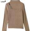 Mode Lässig Skinny Einfarbig Patchwork Halboher Kragen Knopf Gerade T-Shirts Unterzieh-Temperament Damenbekleidung