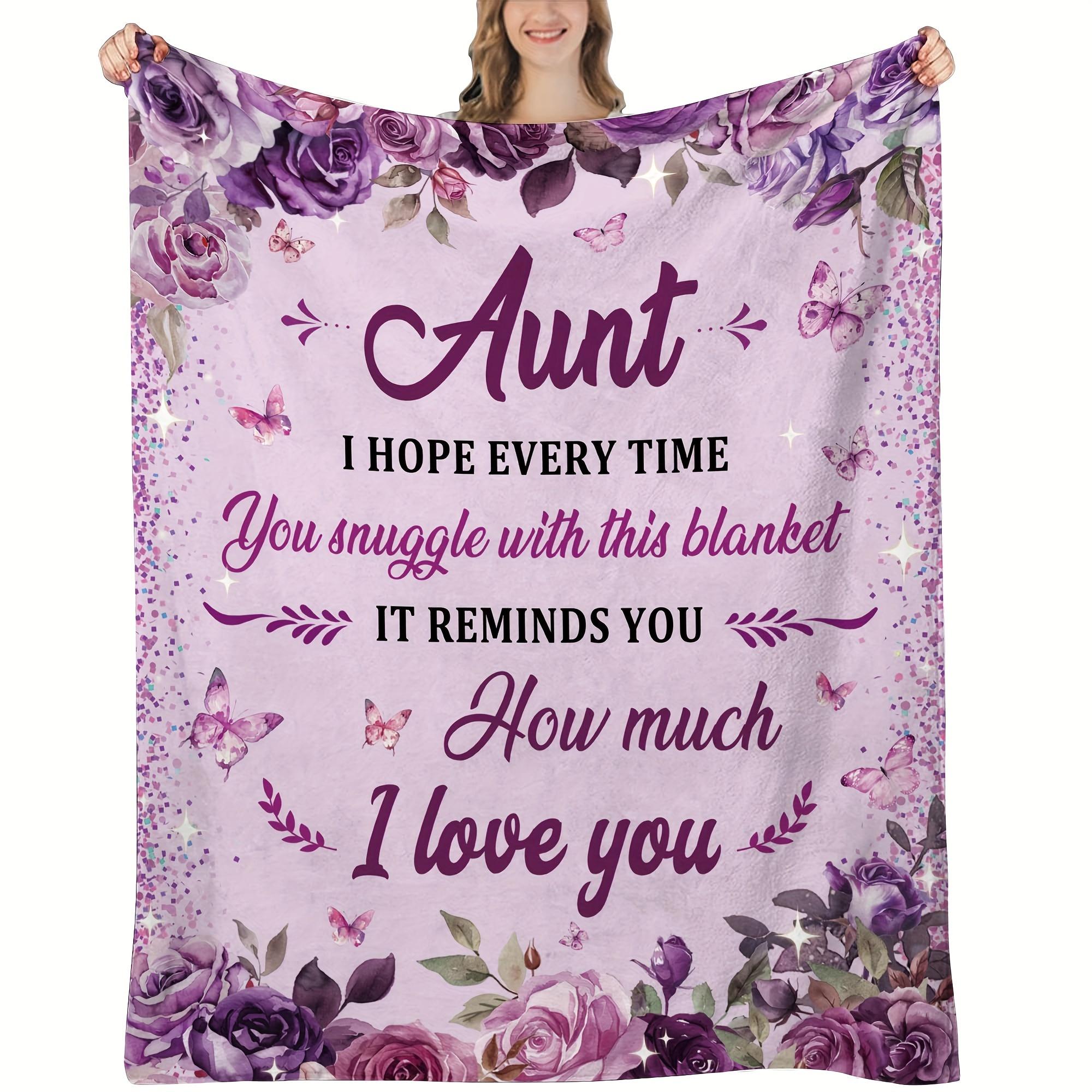 

Floral Auntie Blanket - Soft Flannel Throw with Purple Roses & Butterflies Design, Machine Washable All-Season Gift for Aunt, Pe 70x100cm
