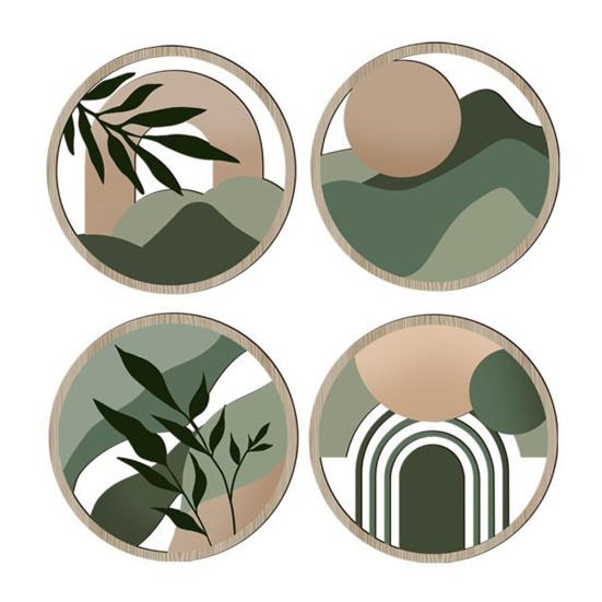 4 Pcs Wooden Round Boho Wall Art Bohemian Hollow Out Circle Wall Decor Neutral Minimalist Farmhouse Wall Hanging Sign for Bedroom Patio Balcony