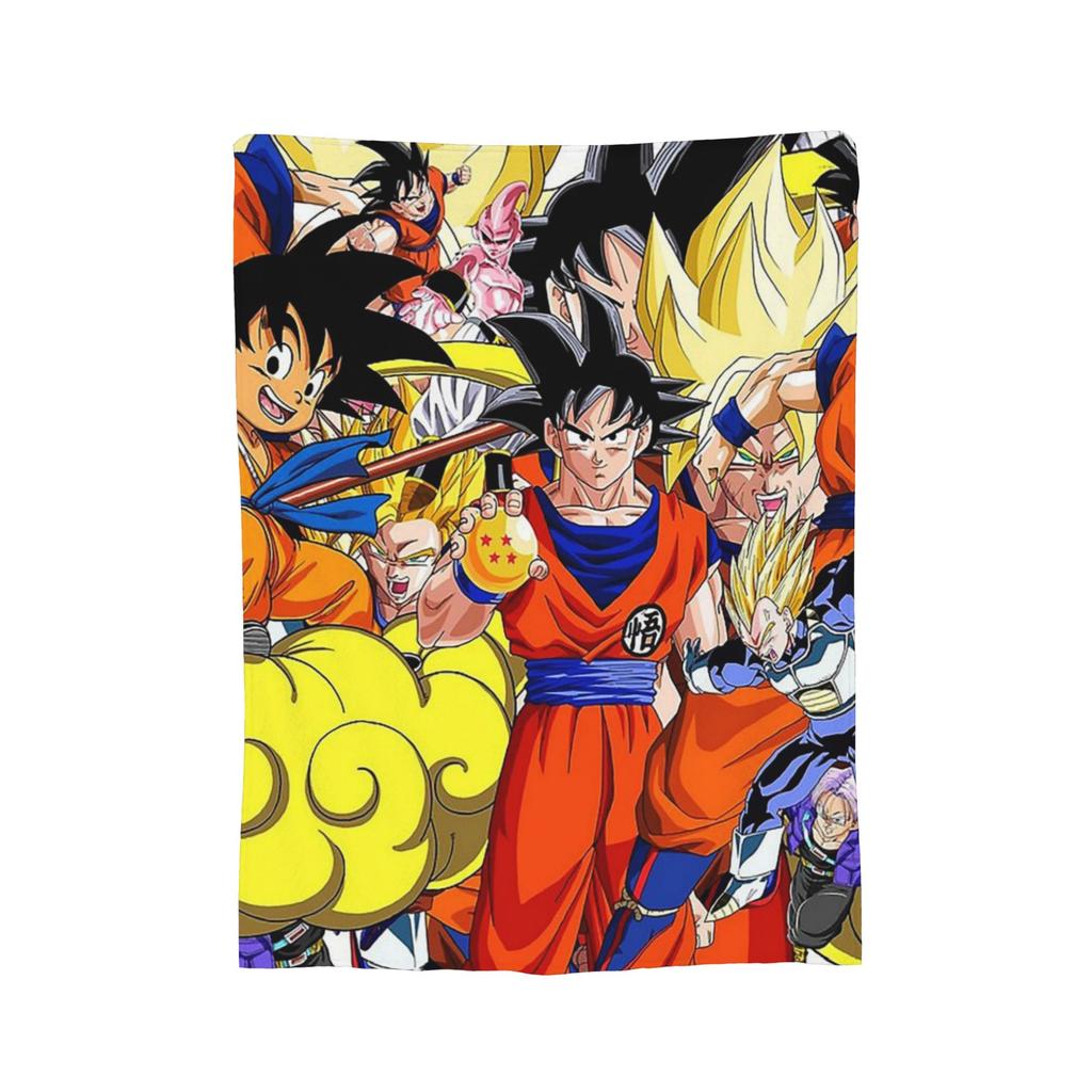 Goku Collage Flannel Blanket DBZ Japanese Anime Awesome Throw Blankets for Home Hotel Sofa 125*100cm Plush Thin Quilt,