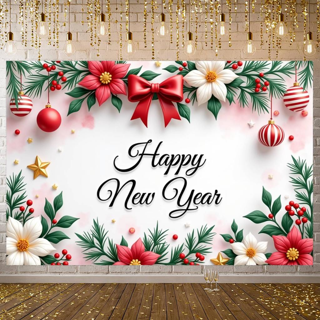 New Year Event Banner Gold Star Accent Holiday Party Banner Happy New Year Banner Pink Background For New Year Party Holiday