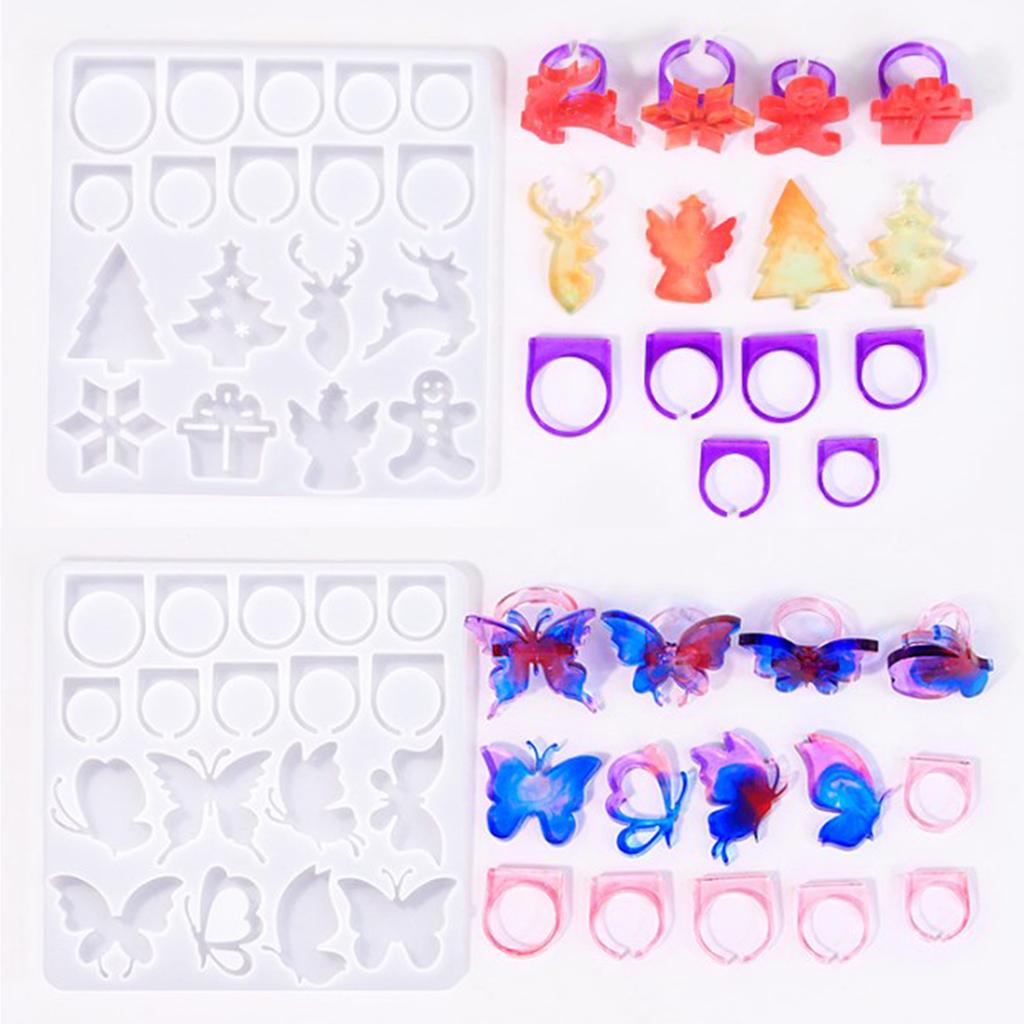 Creative DIY Silicone Ring Molds Stylish Silicone Rings Molds with Charistmas Patterns for Resin Jewelry Making