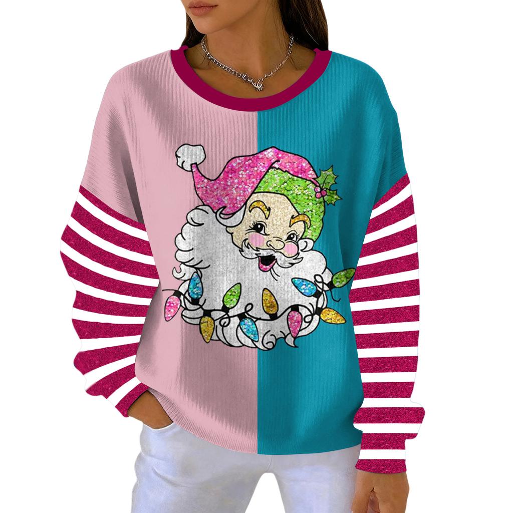 Women's Loose Comfortable Casual And Fashionable Round Neck Christmas Pattern Long Sleeved Sweatshirt