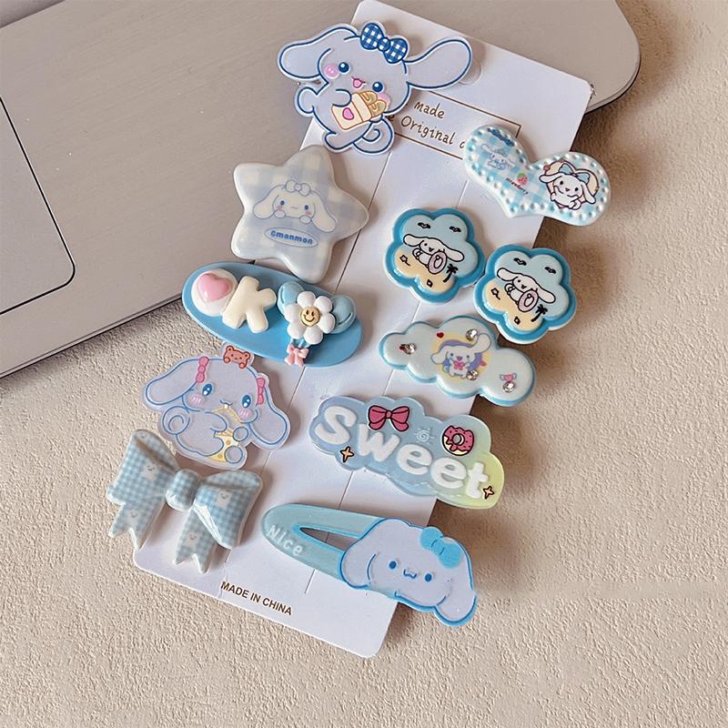 10Pcs Hellokitty Cute Headwear Children'S Acrylic Hair Clip For Girls Kuromi Forehead Hair Clip Melody Bangs Clips