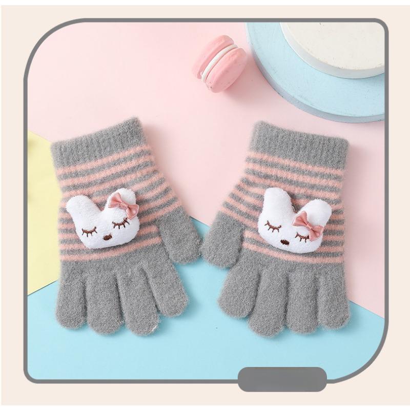 1Pairs Cute Cartoon Rabbit Bear Winter Warm Kids Gloves Kindergarten Boys Girls Five Finger Knitted Gloves for 3 To 6 Years