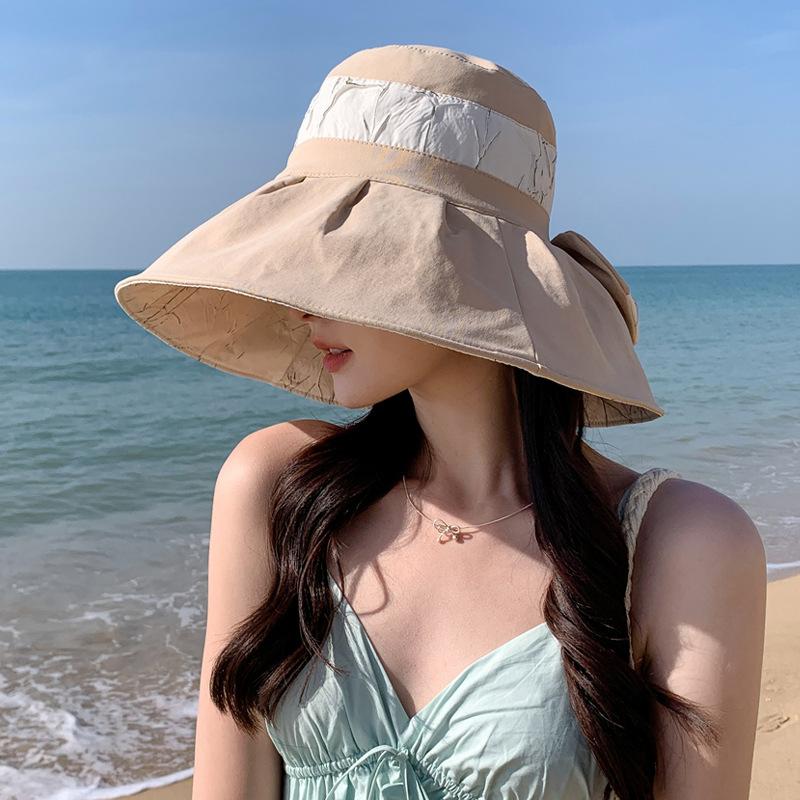 

Шляпа женская солнцезащитная козырек летняя шляпа от солнца с бантом шляпа-ведро с большими полями Average size