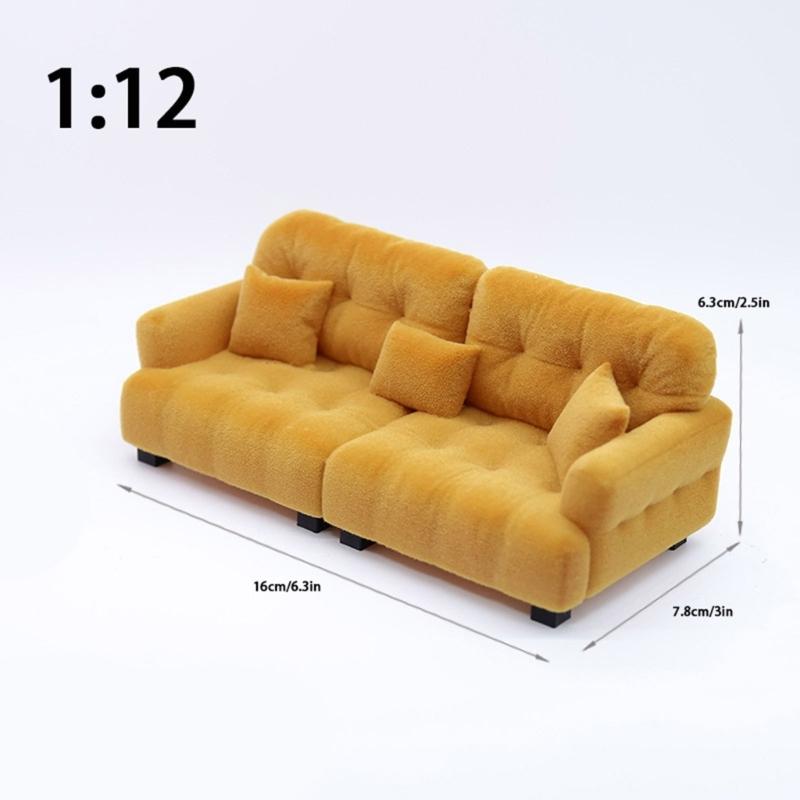 Handmade Mini Couch Dollhouses Single Sofa Set Flocking Loveseat Seater For Realistic Bedroom Scenes