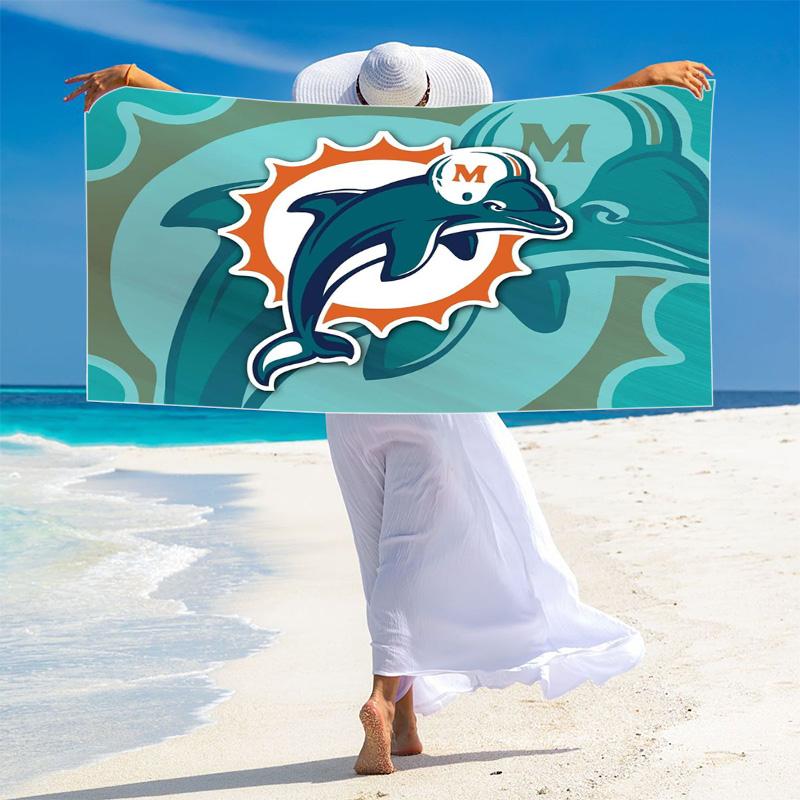 Miami Dolphins Logos Print Beach Towel, Large Soft Quick Dry Towel for Beach Camping Swimming