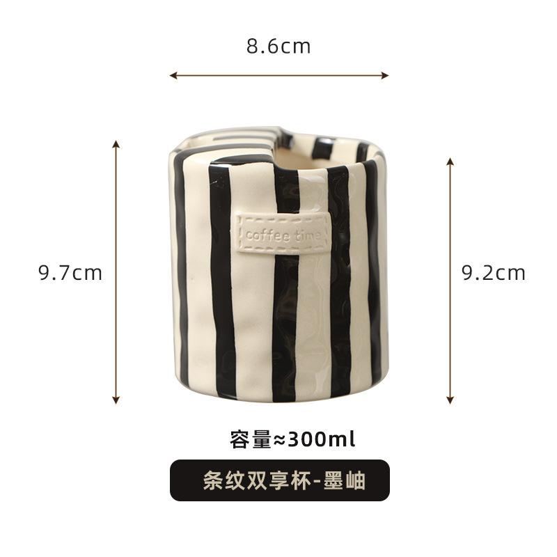 Minimalistische gestreepte handgetekende kop en schotel set, keramische melkkoffiekop, 280ml/9.5oz afternoon tea koffiekop, huishoudelijk drinki