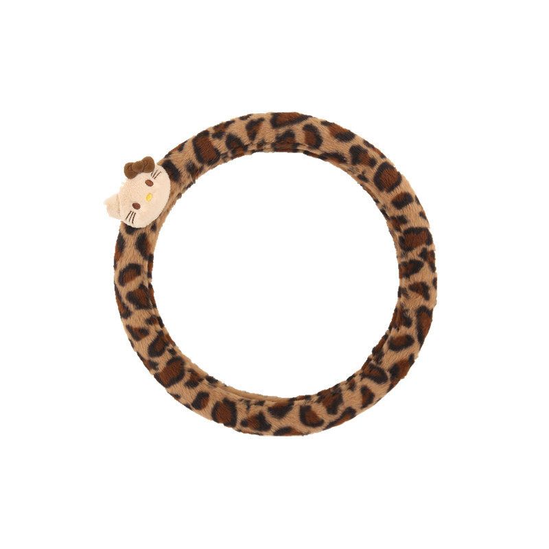 Car Steering Wheel Cover Winter Plush Warm Non-Slip Cute Leopard Print Premium Car Decorative Handle Cover Protective Cover Women