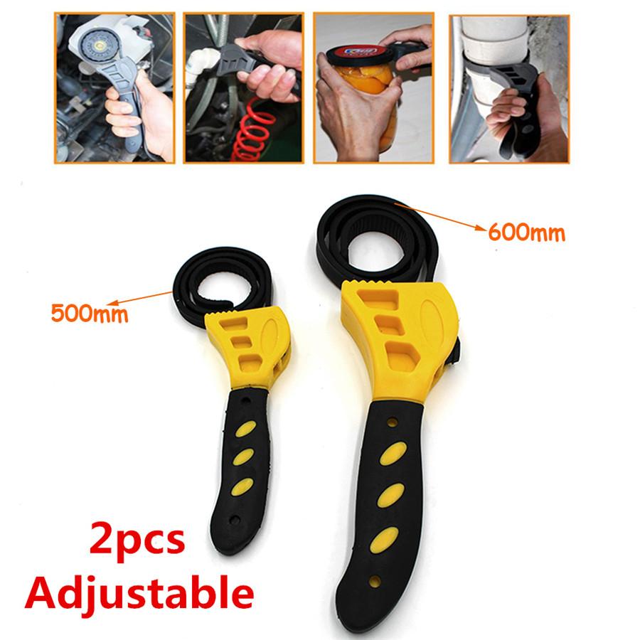2x Adjustable Strap Wrench Set Hand Tool for Oil Filter for Auto Car Truck Boat
