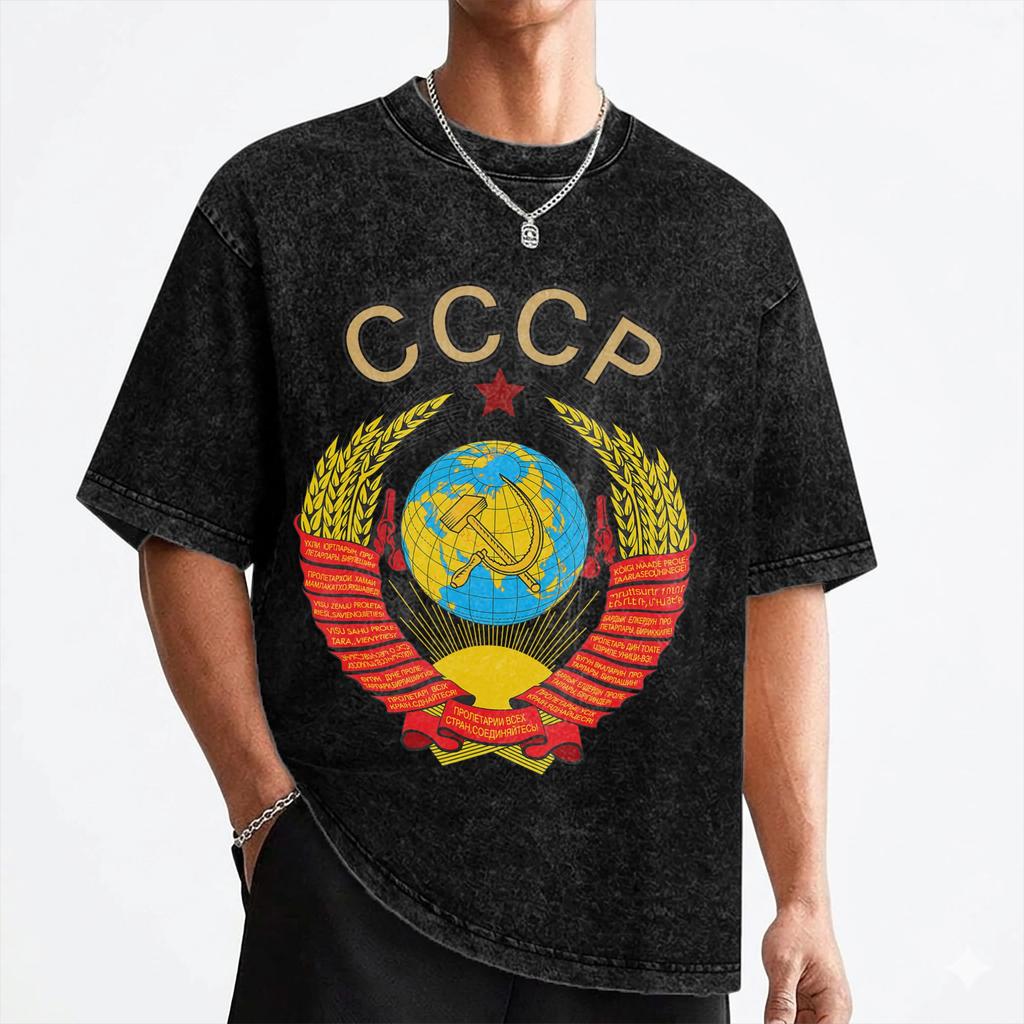 RARE State Emblem USSR Soviet Union T Shirt Washed Cotton Harajuku TShirt CCCP Vintage for Men Women Streetwear Tee Shirt