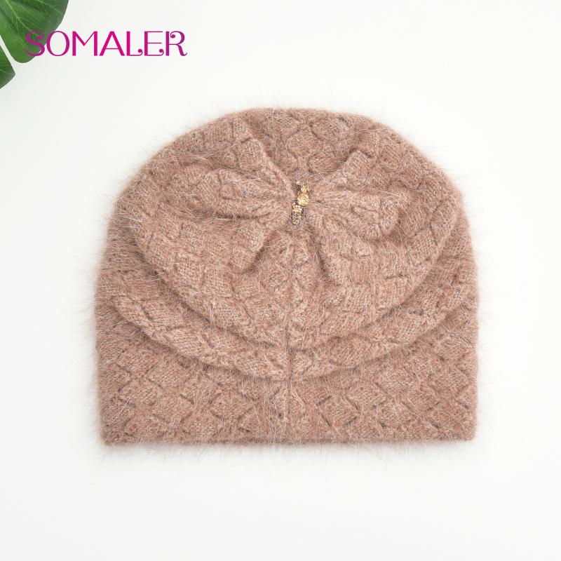 Czapka zimowa dla kobiet z wełny królika angora dzianinowa czapka gruba ciepła czapka damska czapka z czystego kaszmiru