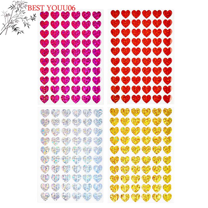 (YOUU06)10Sheet Laser Small Heart Sticker Glitter Shiny Red Gold Silver Valentine Sticker DIY Journal Diary Decoration