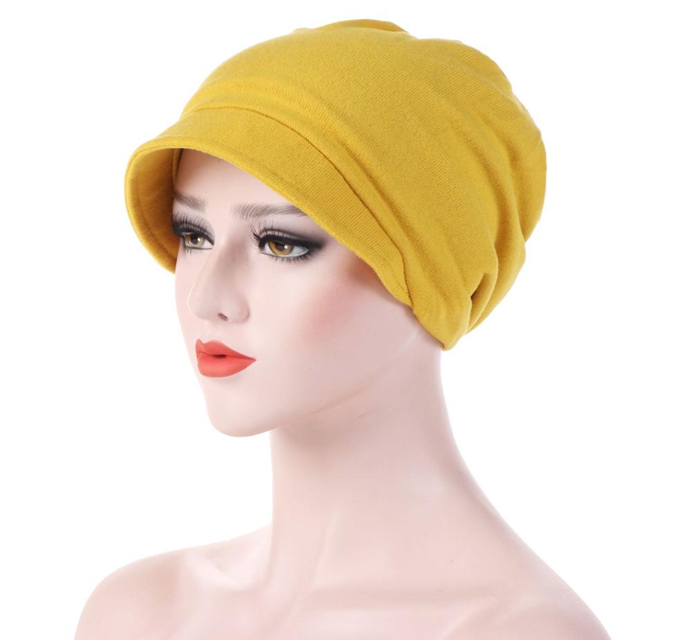 New Fashion Turban Cap For Women Muslim Plain Brim Hats Stretch Turban Chemo Loss Head Wrap Beanie Casual Head Wrap Scarf