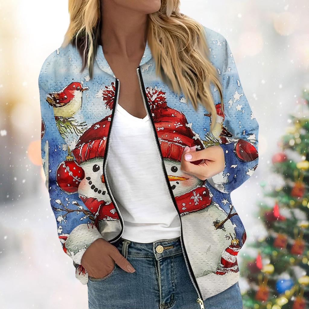 Damejakke Langermet Lett Glidelås Beskåret Blomstertrykt Yttertøy Uformelt vattert jakke med lommer