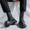 Men Fashion Motorcycle Boots Black Tide Lace-up Platform Shoes Cowboy Genuine Leather Boot Street Cool High Top Botas Masculinas