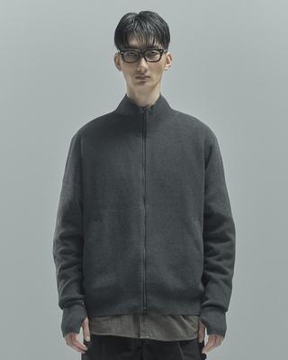 Hutoan Somehole Stand Zip-Up Cardigan Charcoal