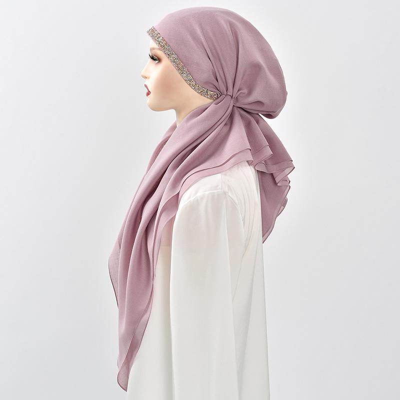 Premium Diamant Baumwolle Elastisches Stirnband Kappe Für Frau Muslimischer Hijab Hut Damenmode Sofortiger Schal Islamischer Turban 75*25cm