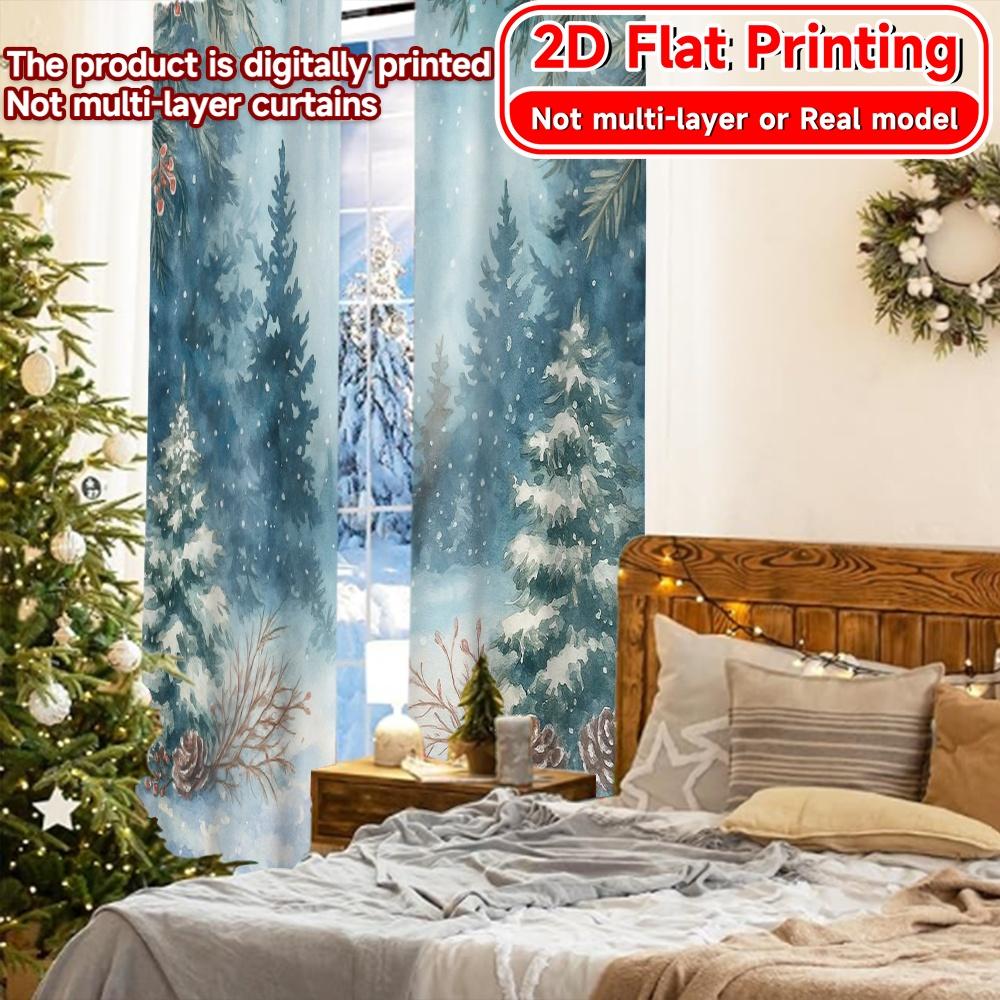 2 Stück 2D-Flachdruck-Vorhänge (Ohne Stange) Winter Wonderland(3) Moderne modische Vorhänge Halbtransparente Vorhänge Zimmer