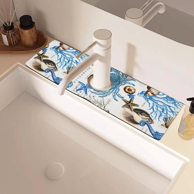 Sink Faucet Absorbing Mat, 2 Pack Drying Mat Around Faucet Sink Splash Guard Behind Faucet Sinkmat For Kitchen Bathroom Island Rv 15 * 5.5 Inch (38 *