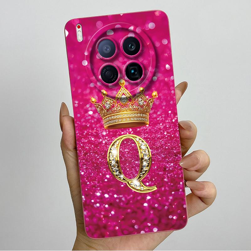 For Tecno Camon 40 Premier 5G CM8 Phone Cases Crown Initial Letter Covers Soft Liquid Silicone Advanced Anti Fingerprint Shell