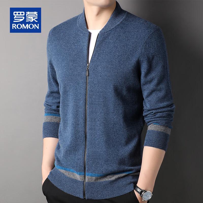 ROMON Men's 100% Cashmere Baseball Collar Zipper Cardigan