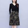 Splicing Fake Two Piece Dress Long Sleeved Women's Early Autumn New Style Light Luxury Fashion V-neck Slim A-line Dress