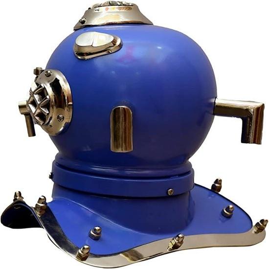 45.72 Cm Nautical Mark V Divers Diving Helmet Blue Handmade Marine Divers Solid Steel, Brass Scuba Diving Helmet Gift