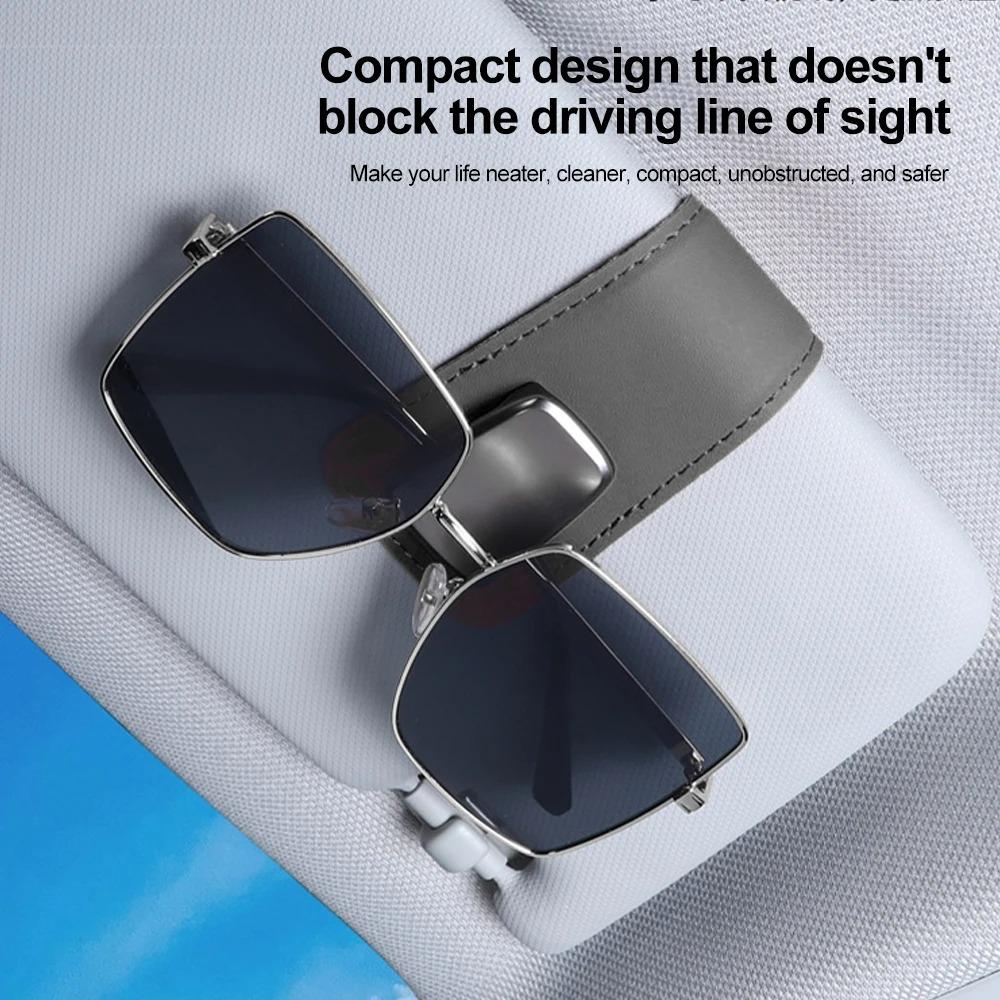 Multifunction Eyeglasses Clip PU Leather Solid Color Card Case Portable Sun Visor Sunglasses Holder Auto Interior Accessories