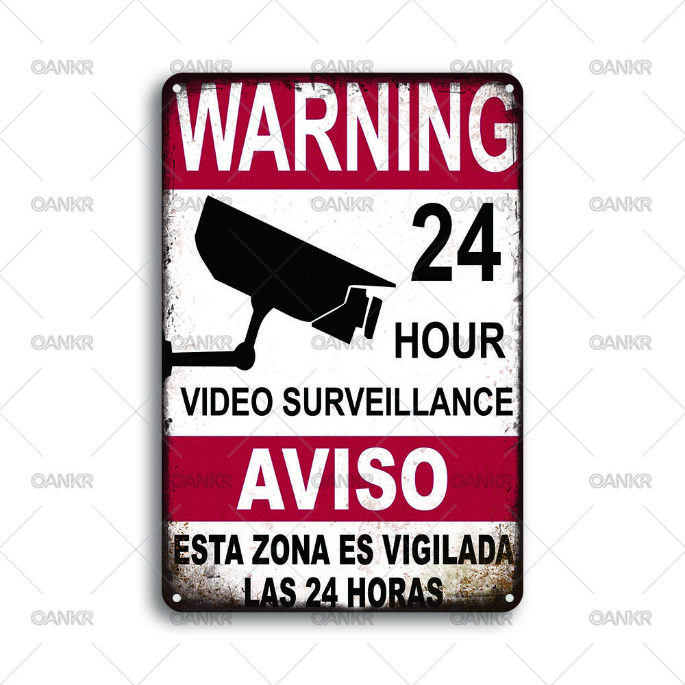 

Vintage Warning Art Metal Tin Sign Hour Video Surveillance Wall Poster Metal Signs for Bar Garden Home Wall Decor Plaque 20x30cm（7.8x11.8inch）