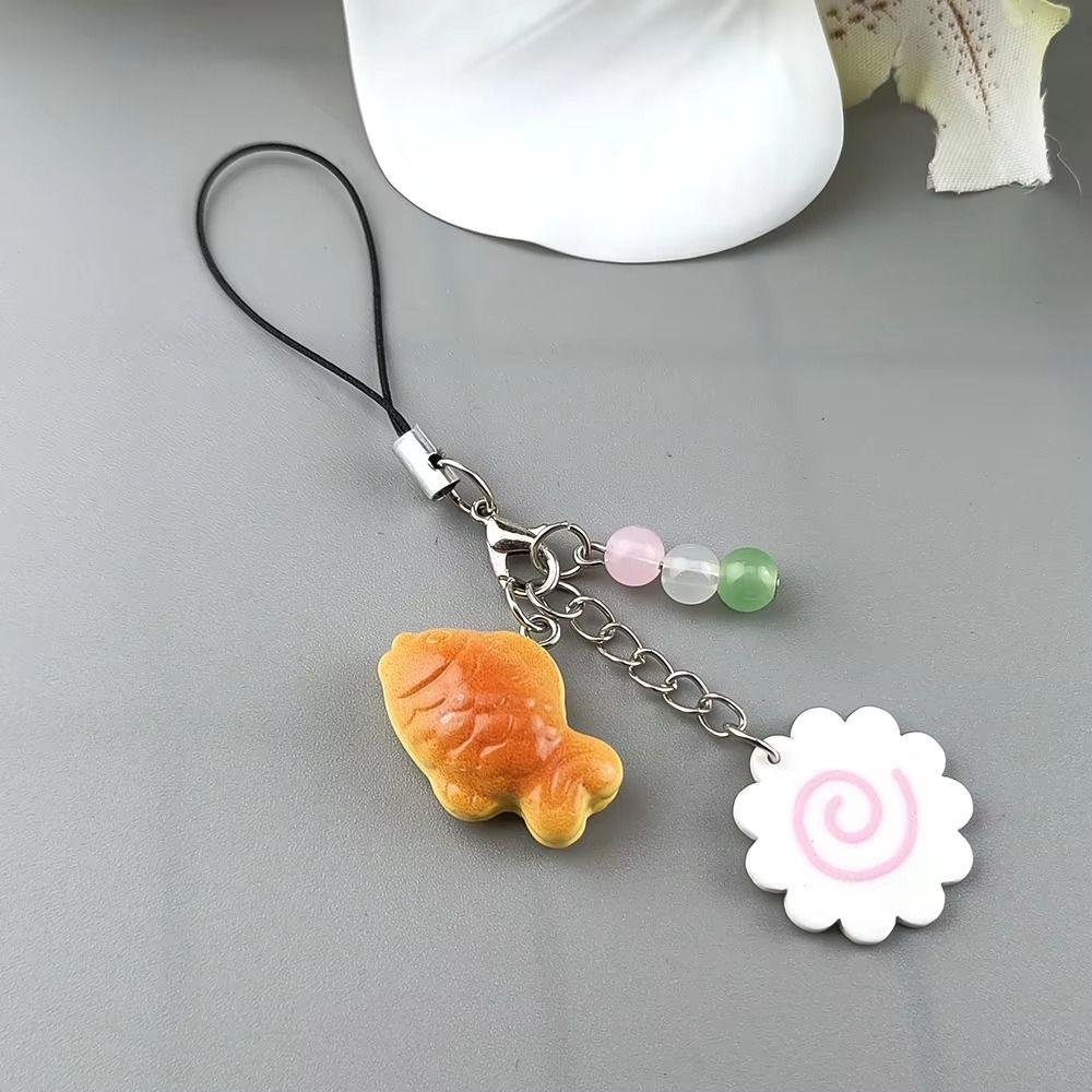 Japanese Fish Cake Keychain Pink Squid Roll Dango Phone Charm Food Taiyaki Pendant Friends Gift
