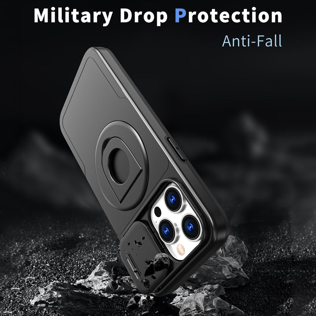 For iPhone 15 Pro Max Case PC+TPU Rotating Kickstand Phone Shell Compatible with MagSafe