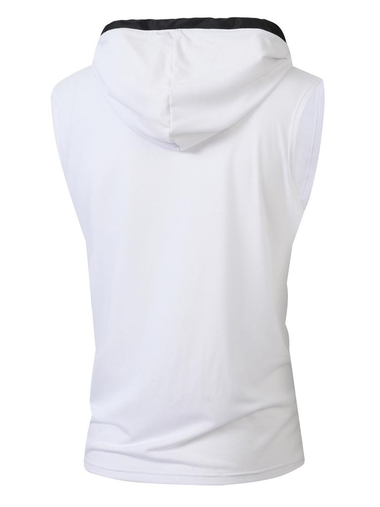 Mens Casual Sleeveless Hooded Solid Pullover Tank Top