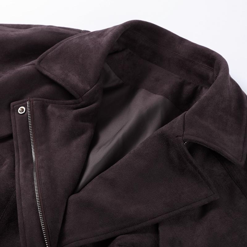 Fashion Women's Short Suede Jackets Belt Lapel Puff Long Sleeve Zipper Pockets Coats 2025 Spring Lady Vintage Street Outwears