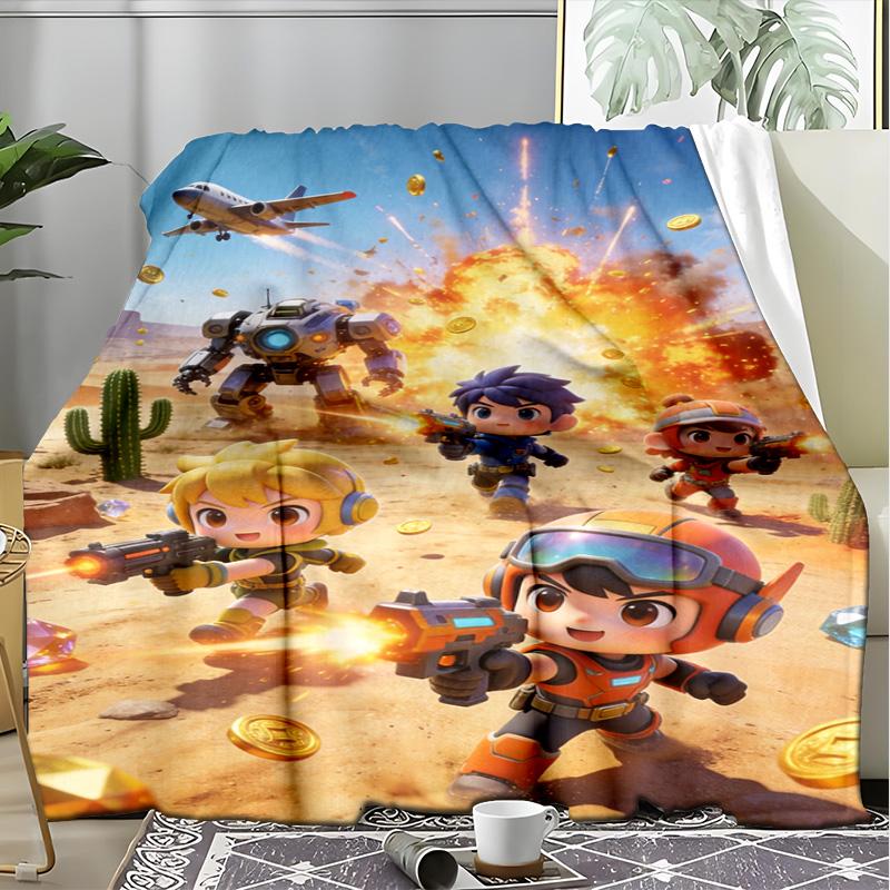 Cartoon Shooting Squad Fleece Blanket, Kids Game Throw