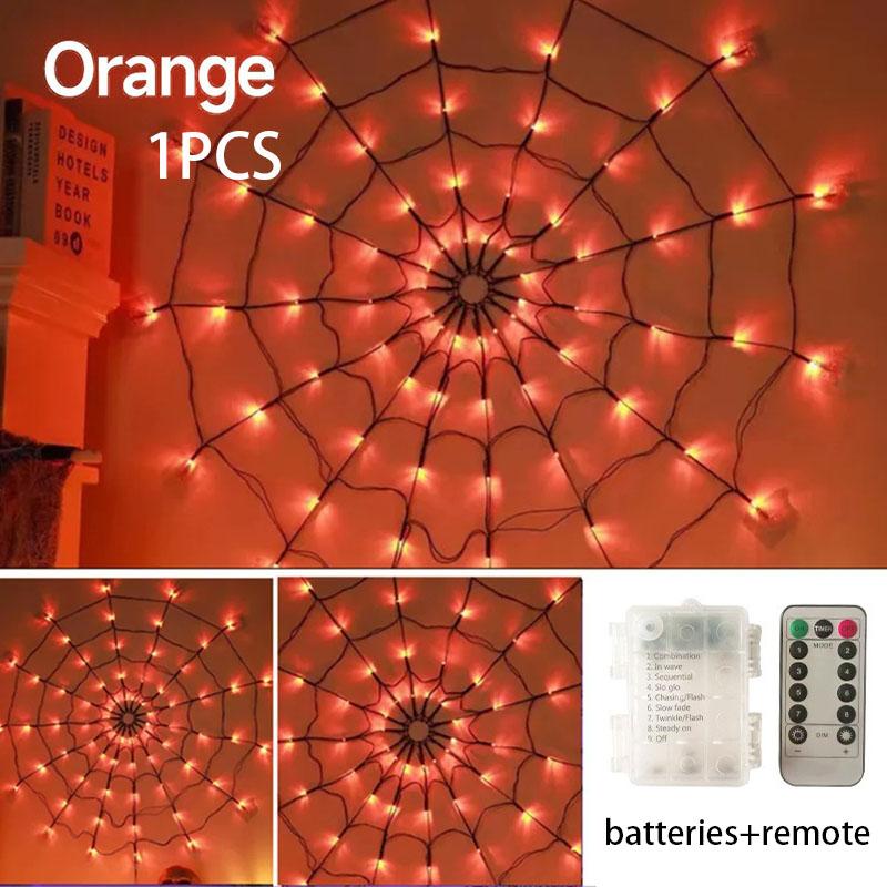 Halloween Spider Web Lights Spider Net LED String Lights with 8 Lamp Mode for Haunted House Halloween Home Window Wall Decor