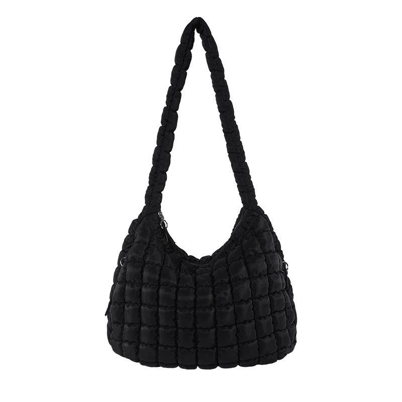 Checked Cloud Bag Fashionable Single Shoulder Portable Dumpling Bag Large Capacity Down Cotton Underarm Women's Bag