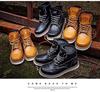 Unisex Carter Martin Leather Work Boots - British Style, High-Top, Yellow, Short Ankle Boots for Autumn and Winter.