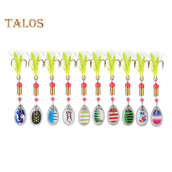 

10 шт. 7,5 см/3 г вращающаяся блесна с пером для крючка, твердый металлический спиннербейт, вращающаяся блесна, аксессуары для ловли соленого пресноводного судака и окуня B