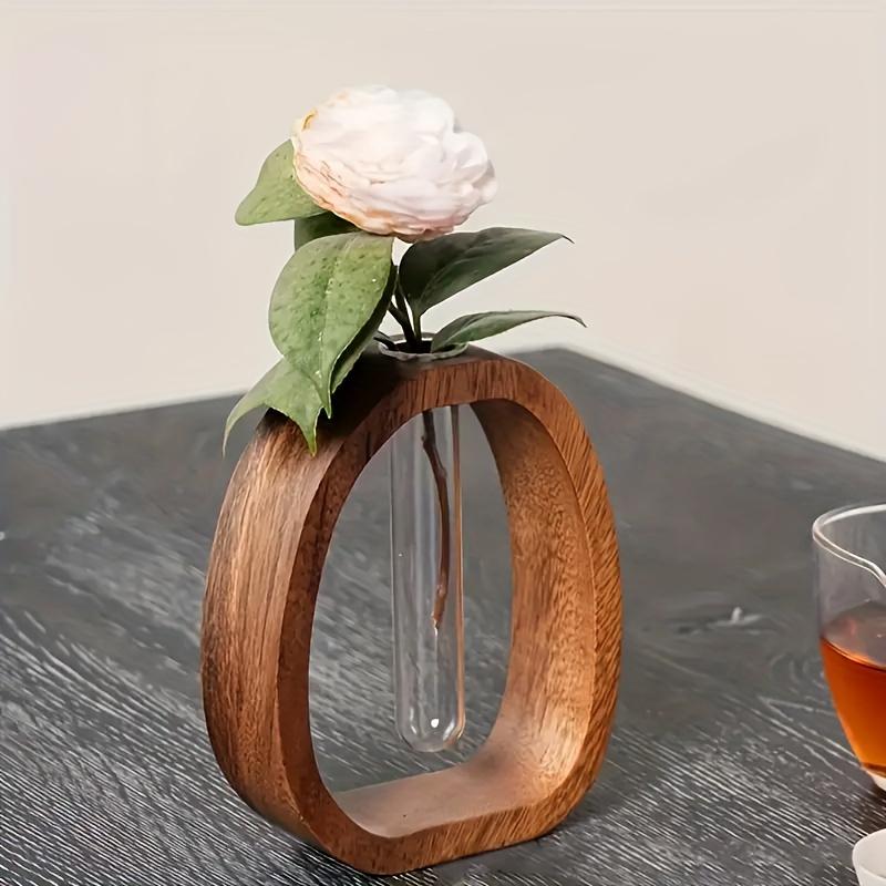 Minimalist Walnut & Glass Vase | Modern Desk Decor | Unique Home Accent & Gift Idea