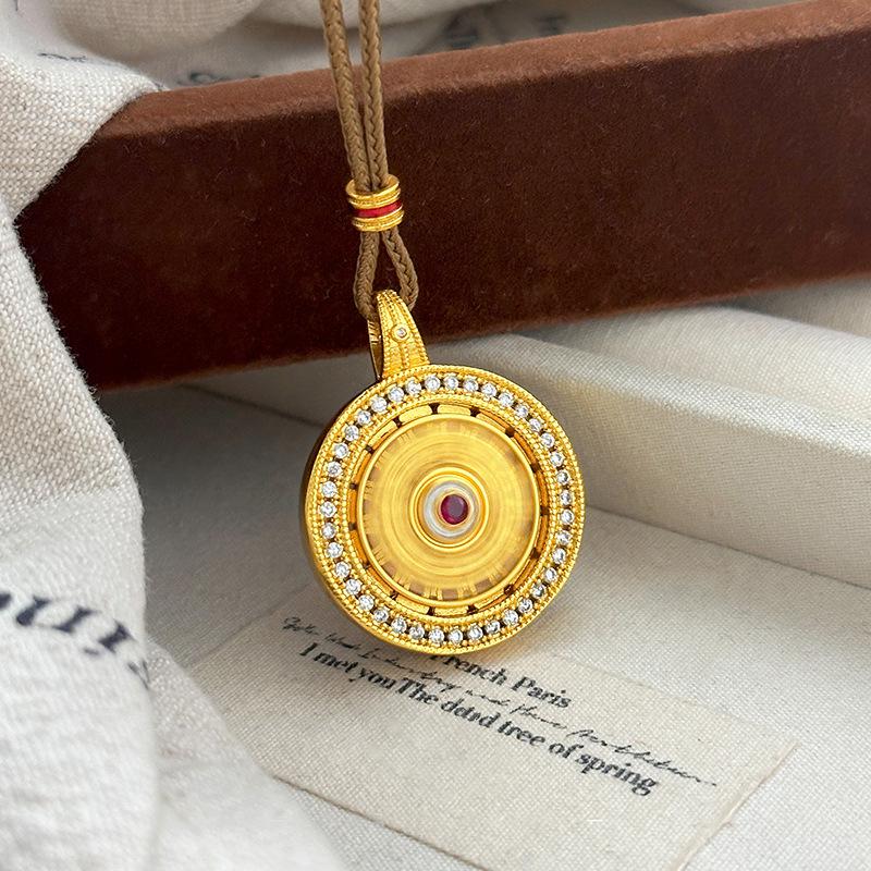Vietnamese Rose Gold Rotatable Compass Pendant Necklace for Women