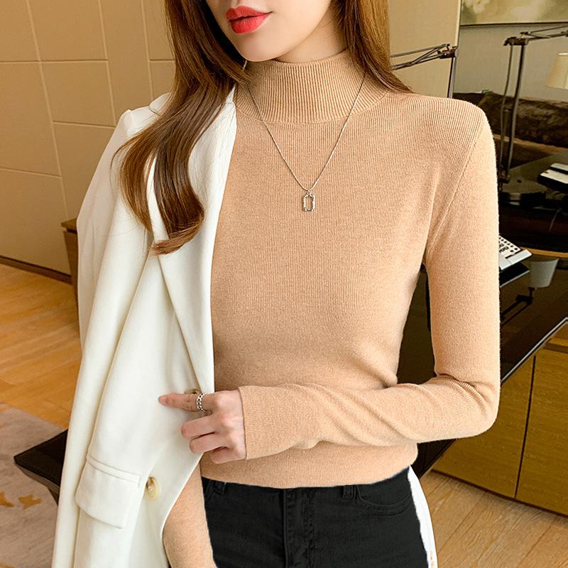Women s Autumn/Winter Half-High Neck Knit Sweater, Long Sleeve, Versatile Chic Slimming Top Large
