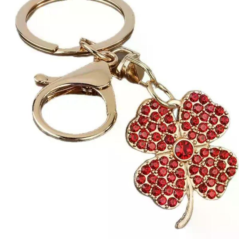 Trendy Exquisite Rhinestone Four-leaf Clover Keychain Lucky Luxury Metal Keyring For Women Bag Charms Key Holder Pendant