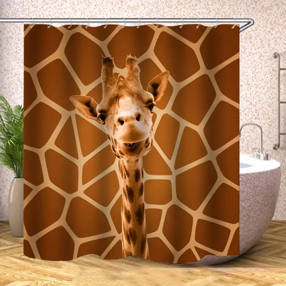 Funny Animal Shower Curtain Giraffe Jungle Safari Tropic African Wildlife Black and White Modern Designer Cool Bathroom Decor