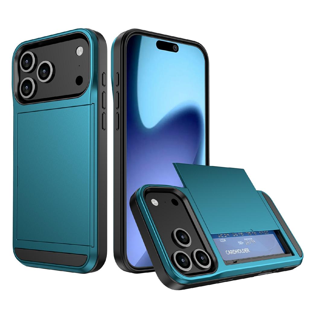 Pour iPhone 17 Pro Coque avec Porte-Cartes Coulissant PC+TPU Coque Arrière de Téléphone