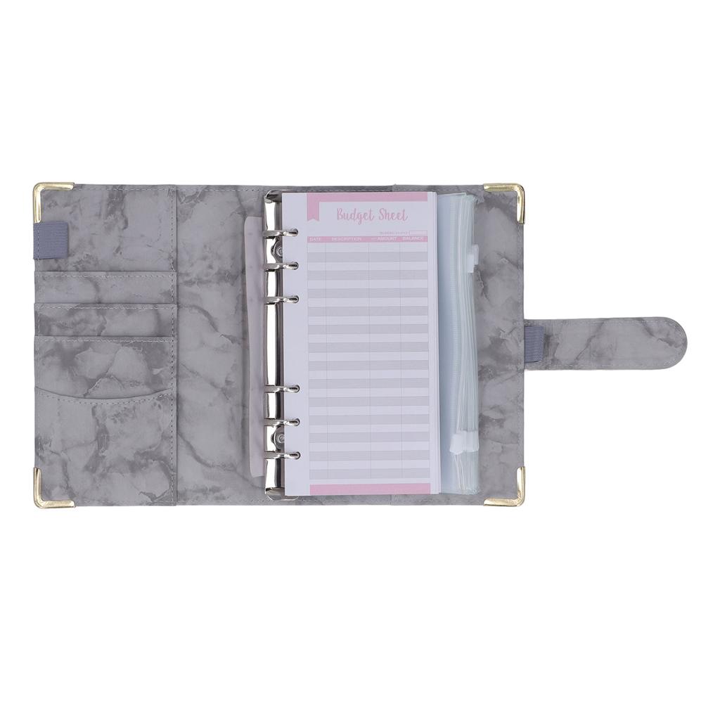 A6 PU Leather 6 Holes Budget Binder with 8 Zipper Bag 12 Budget Sheet 2 Stickers Replaceable Inner Core Cash Budget