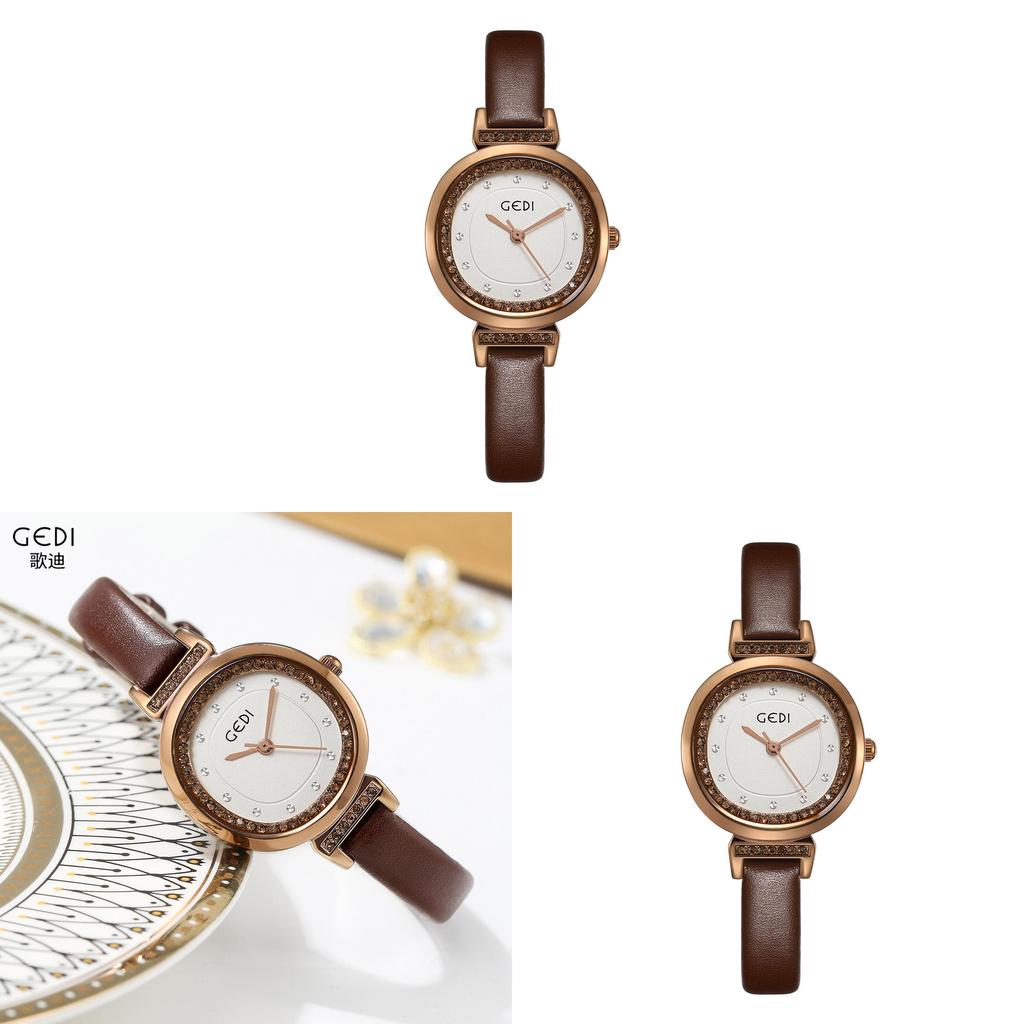 Gadi Vintage Ladies Quartz Watch With Leather Strap And Water Resistance For Fashion Enthusiasts