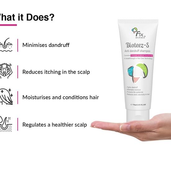 Fixderma Bioteez-S, Anti Dandruff Shampoo, Flaky Scalp Condition,Recurrent Dandruff, Sulphate & Paraben Free Formulation - 75ml