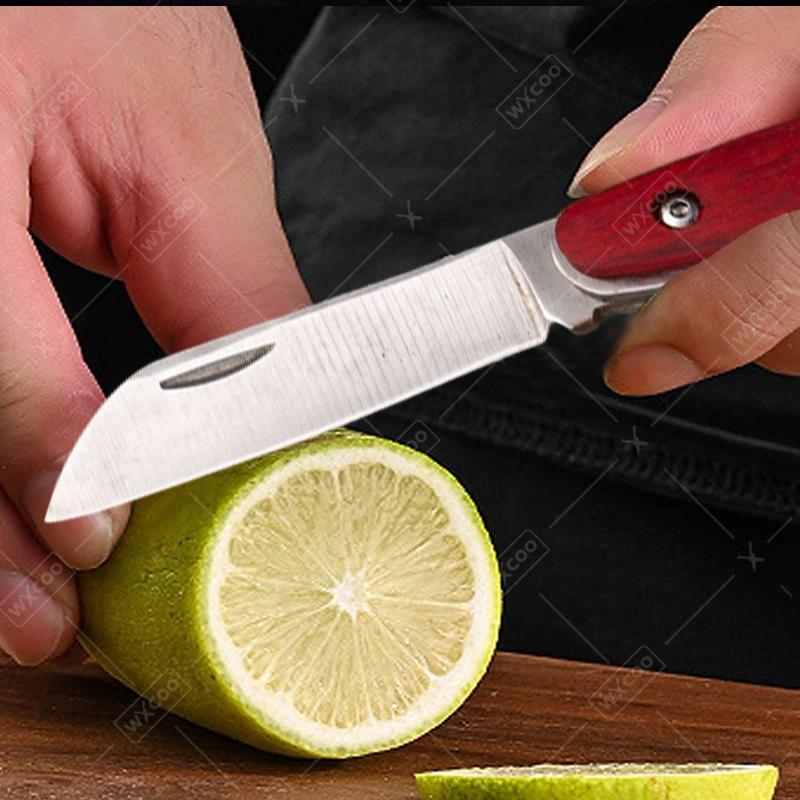 Stainless Steel Fruit Knife Folding Knife Rosewood Handle Multifunctional Kitchen Fruit Paring Pocket Knife Kitchen Accessories